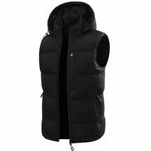 colete masculino acolchoado bicolor com capuz e zíper frontal estilo moderno para inverno