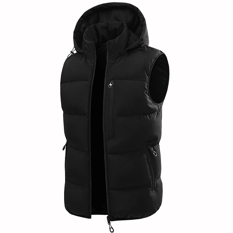colete masculino acolchoado bicolor com capuz e zíper frontal estilo moderno para inverno