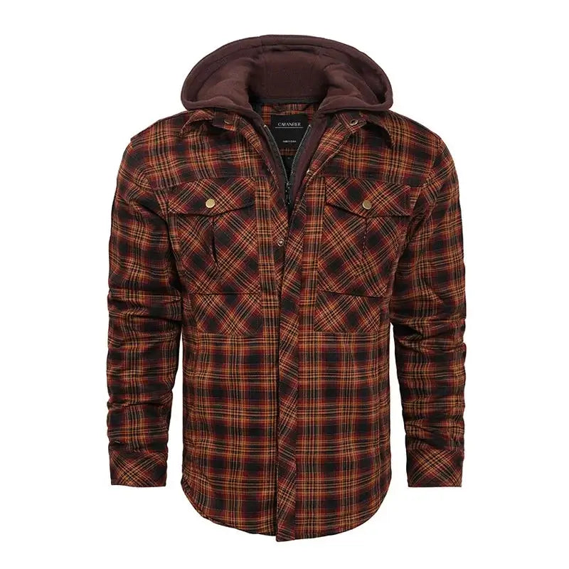 Jaqueta flanela masculina xadrez com capuz removível inverno