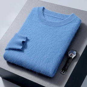 Suéter masculino  cashmere com gola careca e acabamento macio elegante para inverno
