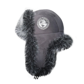Chapéu russo masculino preto com pele sintética térmica estilo aviador para inverno e frio intenso.