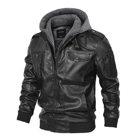 jaqueta masculina preto estilo couro com capuz removível biker moderna