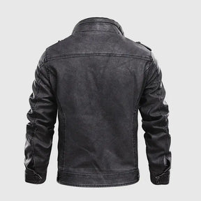 jaqueta masculina em couro biker com gola alta e zíper frontal