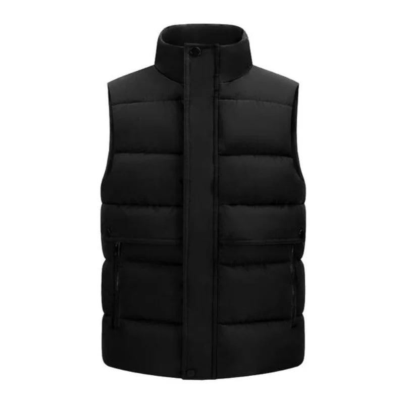colete masculino puffer com bolsos grandes e fechamento duplo com zíper e botões estilo premium para inverno