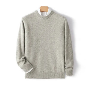 Suéter masculino em lã e cashmere com gola careca e textura elegante para inverno