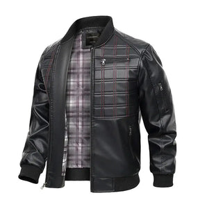 jaqueta masculina preta estilo couro bomber matelassê com zíper moderna