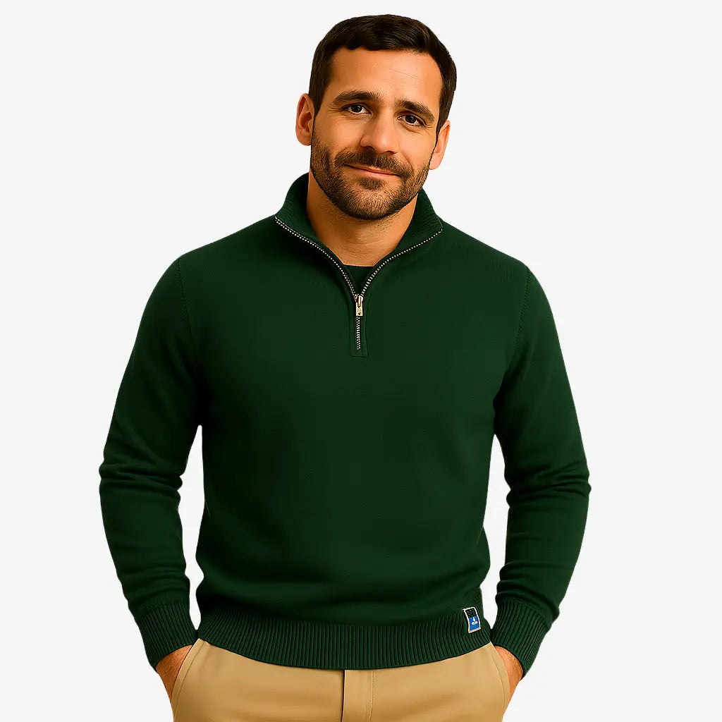 Look masculino moderno com suéter de zíper — moda outono inverno