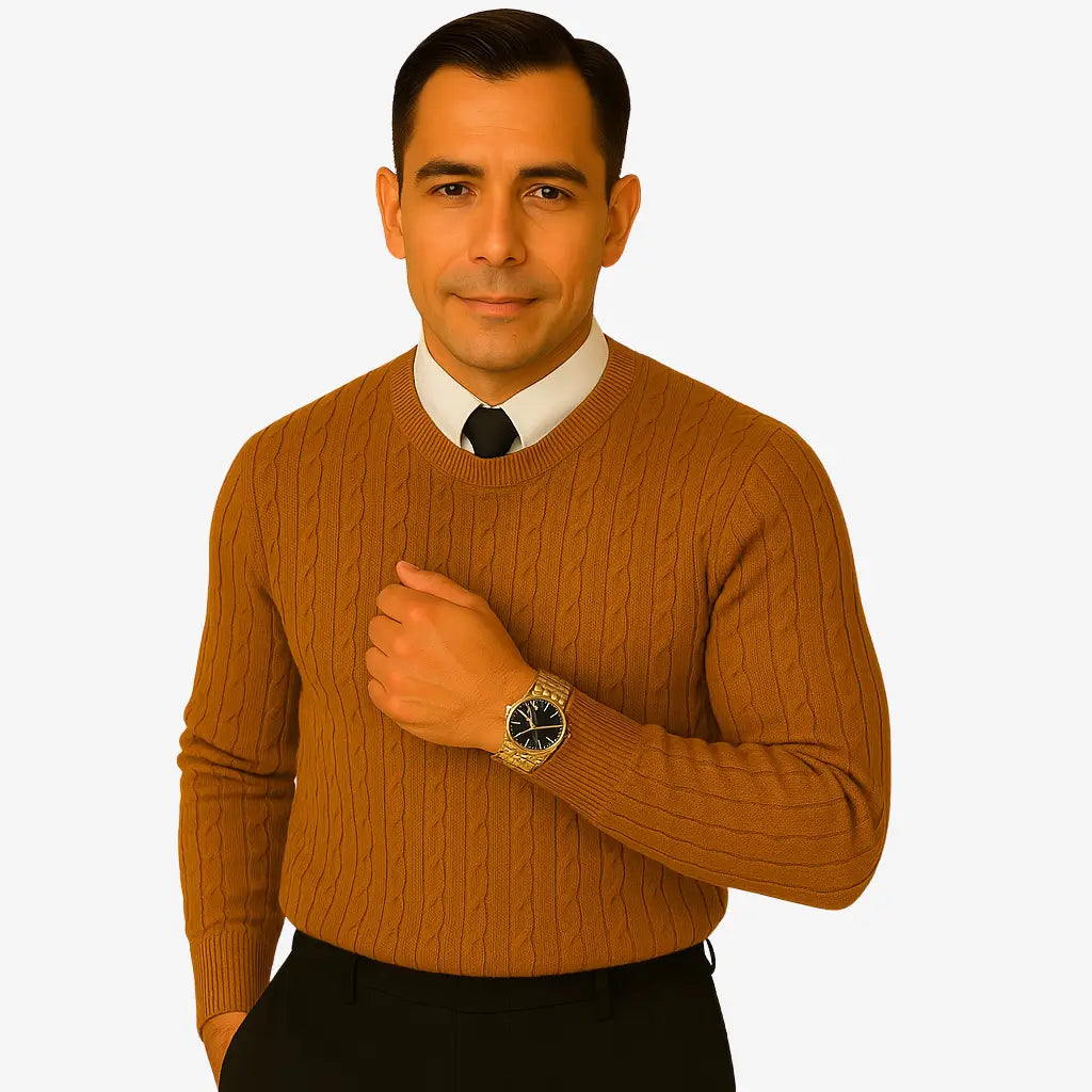 Suéter Masculino Tricô Fino com Gola Redonda