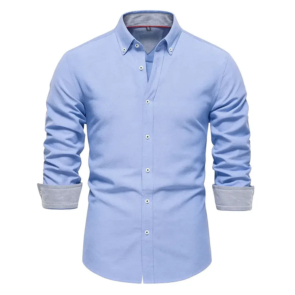 Camisa Masculina Casual oxford manga longa e fechamento com botões