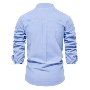Camisa Masculina Casual oxford manga longa e fechamento com botões