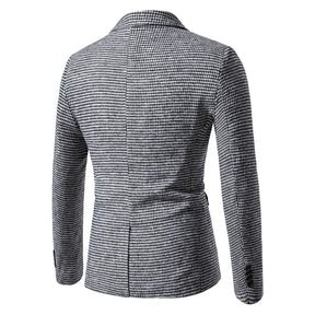 Blazer masculino slim fit pied-de-poule marrom com design elegante e modelagem social sofisticada