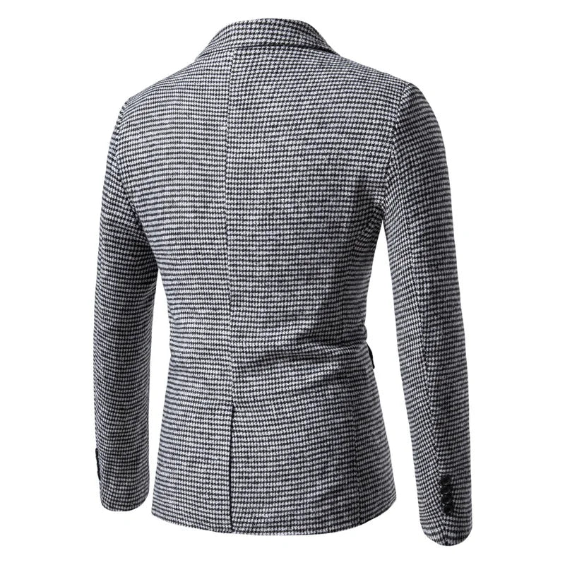 Blazer masculino slim fit pied-de-poule marrom com design elegante e modelagem social sofisticada