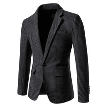 Blazer masculino slim fit pied-de-poule marrom com design elegante e modelagem social sofisticada