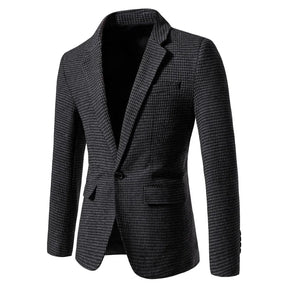 Blazer masculino slim fit pied-de-poule marrom com design elegante e modelagem social sofisticada