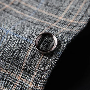 Blazer masculino slim fit xadrez cinza com modelagem elegante e fechamento por botões para visual social sofisticado