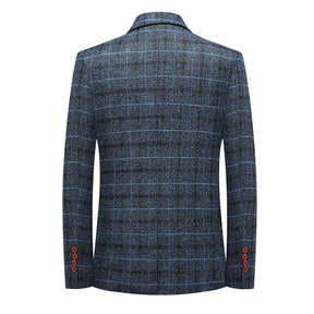 Blazer masculino slim fit xadrez escuro com botão único e design elegante para visual social moderno