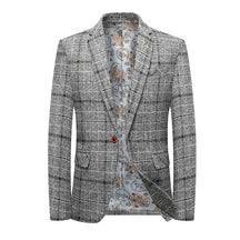 Blazer masculino slim fit xadrez escuro com botão único e design elegante para visual social moderno