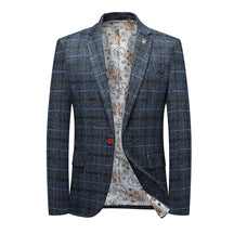 Blazer masculino slim fit xadrez escuro com botão único e design elegante para visual social moderno
