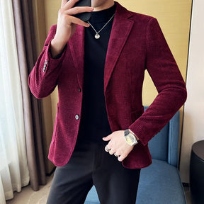 Blazer masculino social cotelê slim fit com textura sofisticada e visual elegante para ocasiões formais