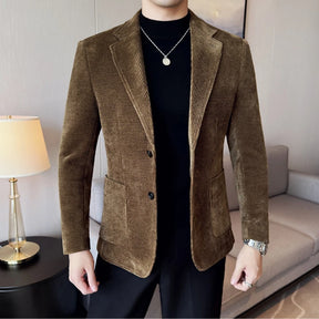 Blazer masculino social cotelê slim fit com textura sofisticada e visual elegante para ocasiões formais
