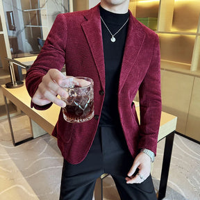 Blazer masculino social cotelê slim fit com textura sofisticada e visual elegante para ocasiões formais