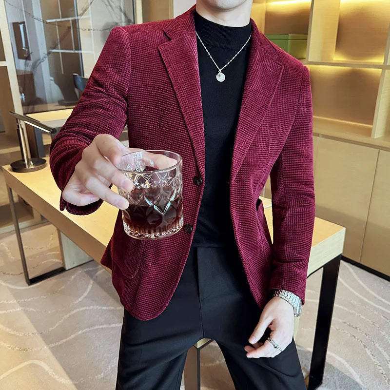 Blazer masculino social cotelê slim fit com textura sofisticada e visual elegante para ocasiões formais