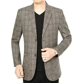 Blazer masculino social slim fit xadrez cinza com lapela clássica e design elegante para eventos e ocasiões formais