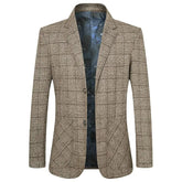 Blazer masculino social slim fit xadrez cinza com lapela clássica e design elegante para eventos e ocasiões formais