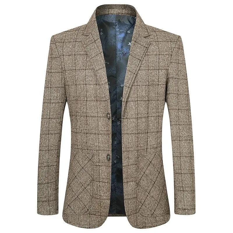 Blazer masculino social slim fit xadrez cinza com lapela clássica e design elegante para eventos e ocasiões formais