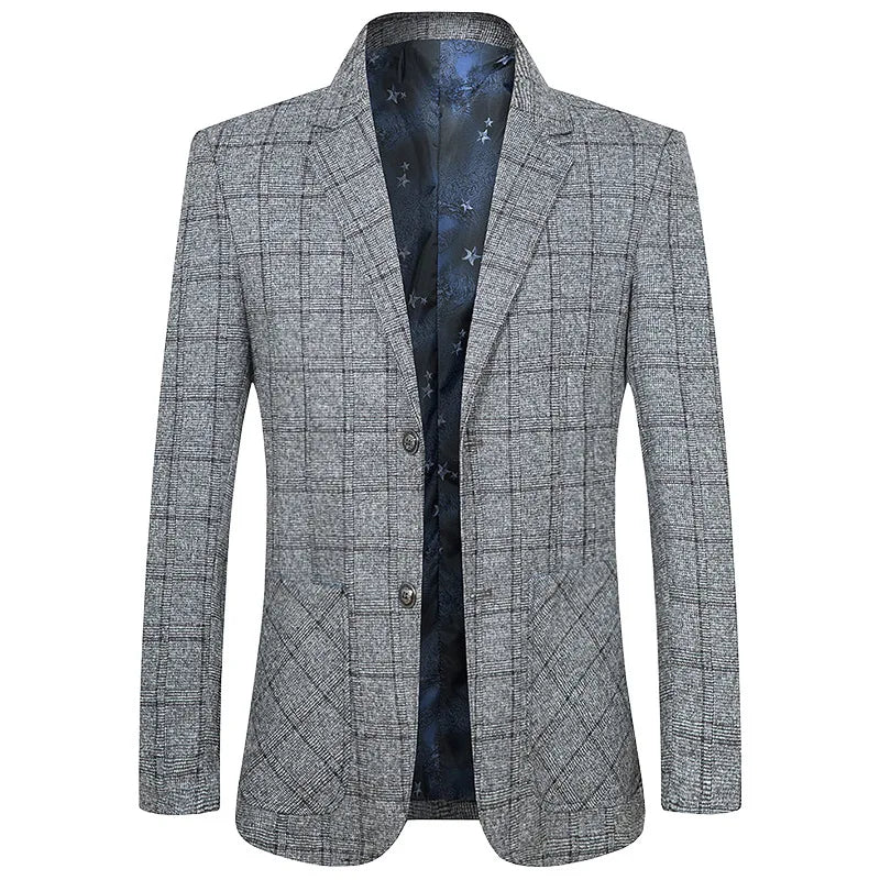 Blazer masculino social slim fit xadrez cinza com lapela clássica e design elegante para eventos e ocasiões formais
