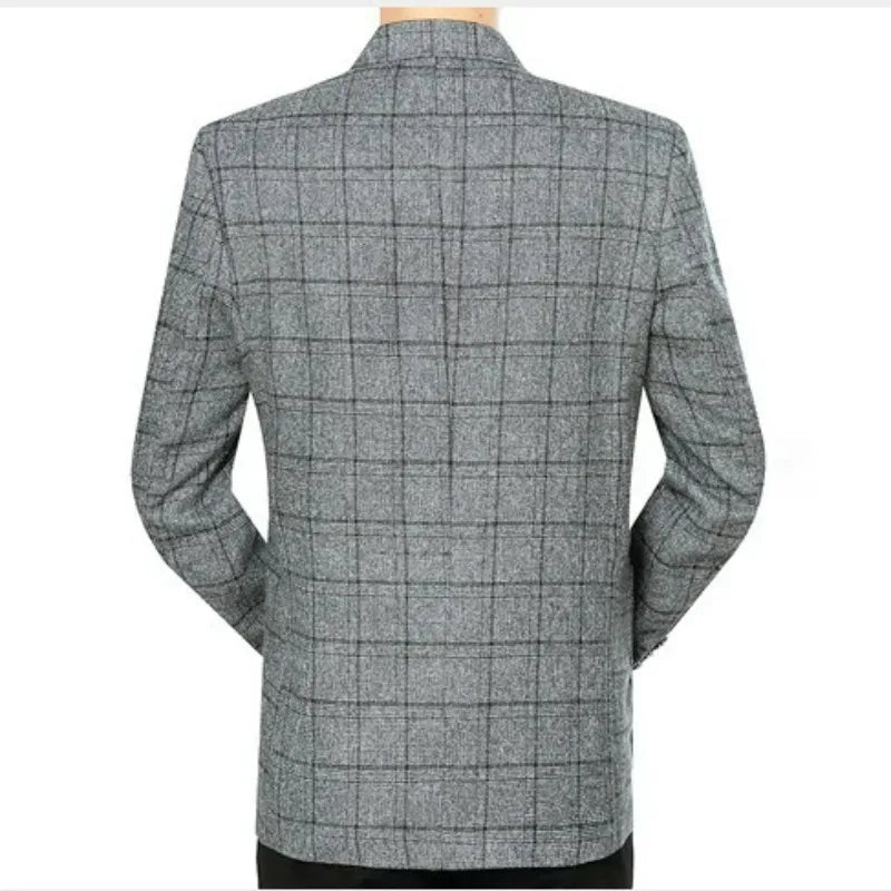Blazer masculino social slim fit xadrez cinza com lapela clássica e design elegante para eventos e ocasiões formais