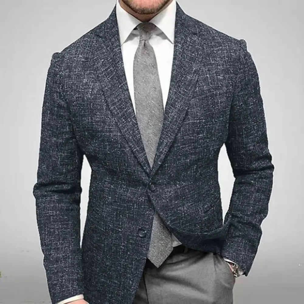 Blazer masculino social slim fit xadrez azul com lapela clássica e visual elegante para ocasiões formais