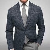 Blazer masculino social slim fit xadrez azul com lapela clássica e visual elegante para ocasiões formais