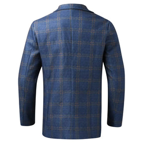 Blazer masculino social slim fit xadrez azul com lapela clássica e visual elegante para ocasiões formais