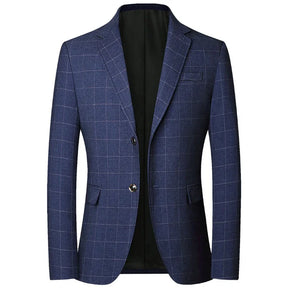 Blazer masculino social slim fit azul marinho xadrez com design sofisticado para ambiente executivo e ocasiões elegantes