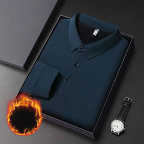 Camisa polo masculina térmica premium manga longa dobrada em caixa com acabamento sofisticado