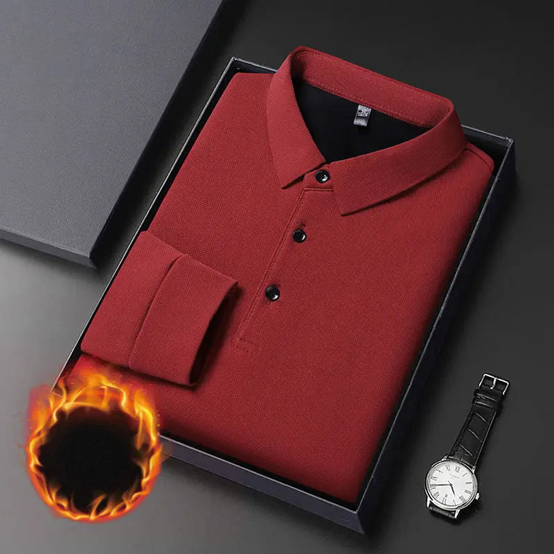 Camisa polo masculina térmica premium manga longa dobrada em caixa com acabamento sofisticado