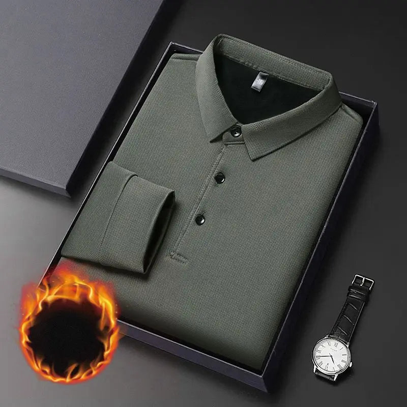 Camisa polo masculina térmica premium manga longa dobrada em caixa com acabamento sofisticado