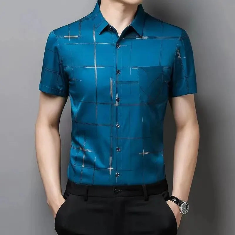 Camisa Social Masculina Elegance Manga Curta
