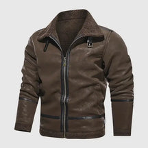 Jaqueta aviador masculina marrom com forro interno térmico e gola estruturada
