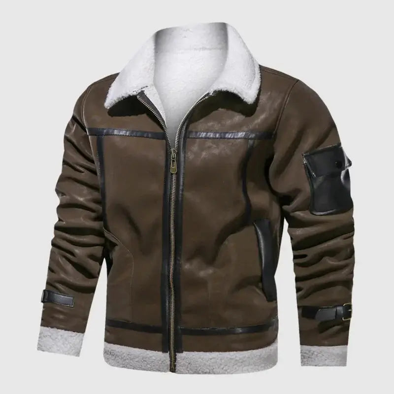 Jaqueta aviador masculina com forro interno térmico e gola estruturada
