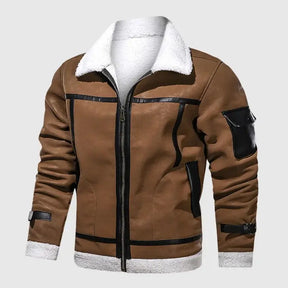 Jaqueta aviador masculina com forro interno térmico e gola estruturada
