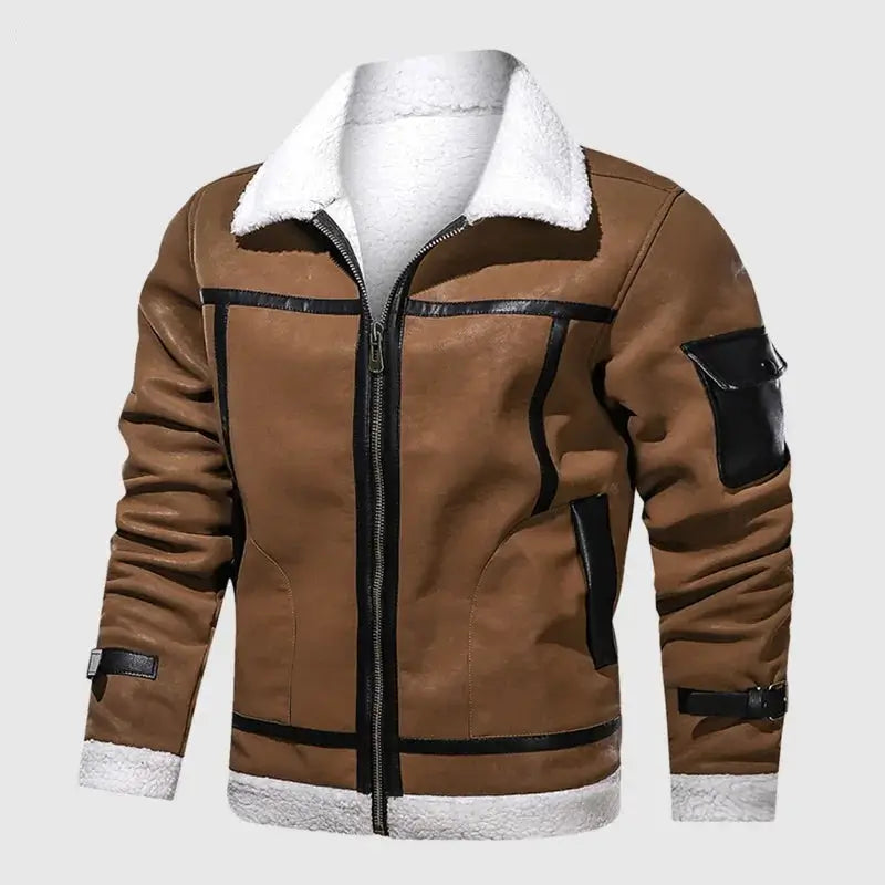 Jaqueta aviador masculina com forro interno térmico e gola estruturada
