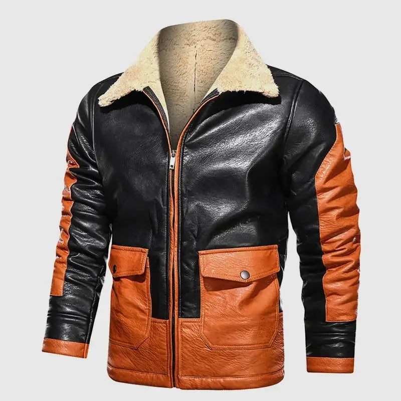 Jaqueta aviador masculina com forro interno térmico e gola estruturada
