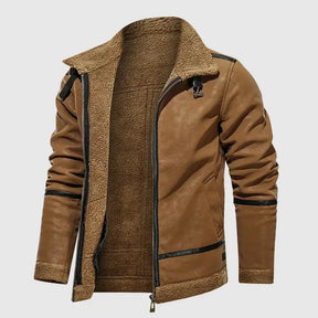 Jaqueta aviador masculina com forro interno térmico e gola estruturada

