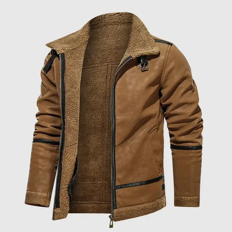 Jaqueta aviador masculina com forro interno térmico e gola estruturada

