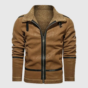 Jaqueta aviador masculina com forro interno térmico e gola estruturada
