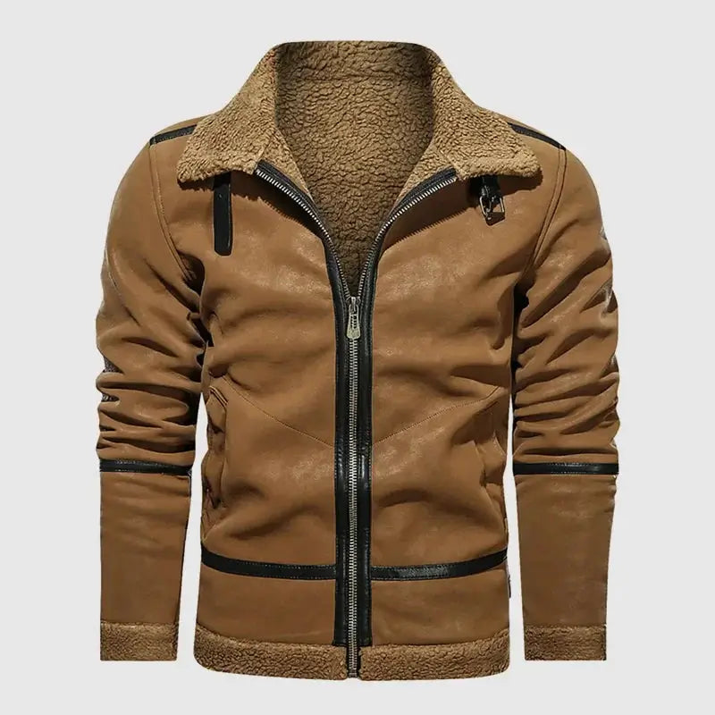 Jaqueta aviador masculina com forro interno térmico e gola estruturada

