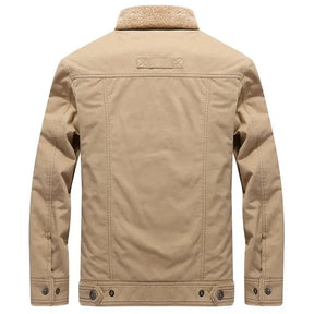 Jaqueta masculina sherpa premium bege forrada com interior térmico e design sofisticado para inverno