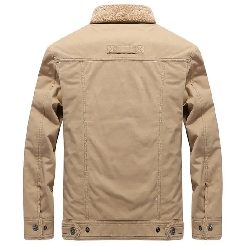 Jaqueta masculina sherpa premium bege forrada com interior térmico e design sofisticado para inverno